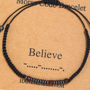 "Believe" Morse Code Bracelets w/Adjustable String Inspirational Message